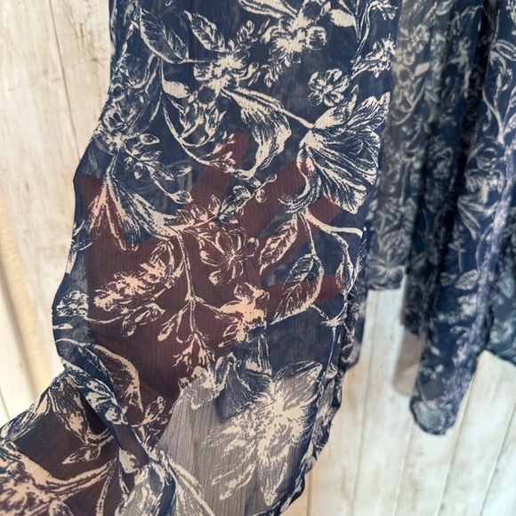 LC Lauren Conrad NEW Sheer Ruana Duster Extra Long ONE SIZE Blue Floral Casual - Picture 9 of 11
